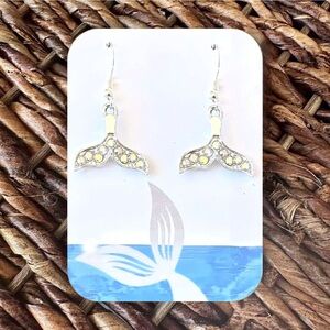 New Handmade Silver-Tone Opalescent Sparkly Mermaid Fin Dangle Earrings